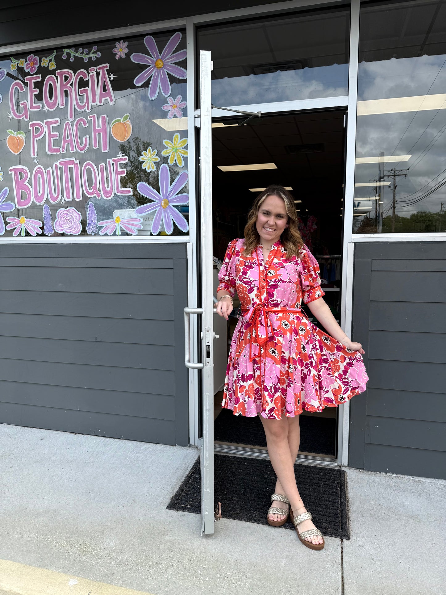 Entro Floral print short puff sleeve mini dress