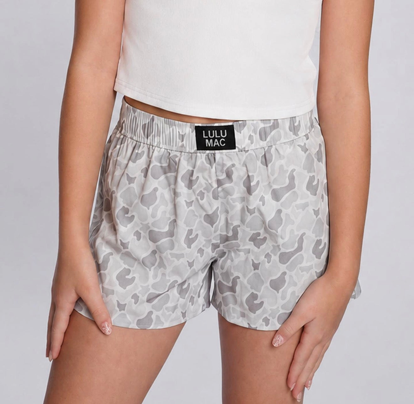 LuLu Mac White Camo Windbreaker Shorts