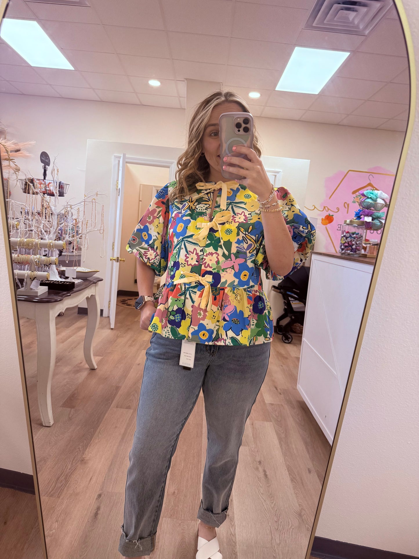 Umgee Floral Print Round Neck Top