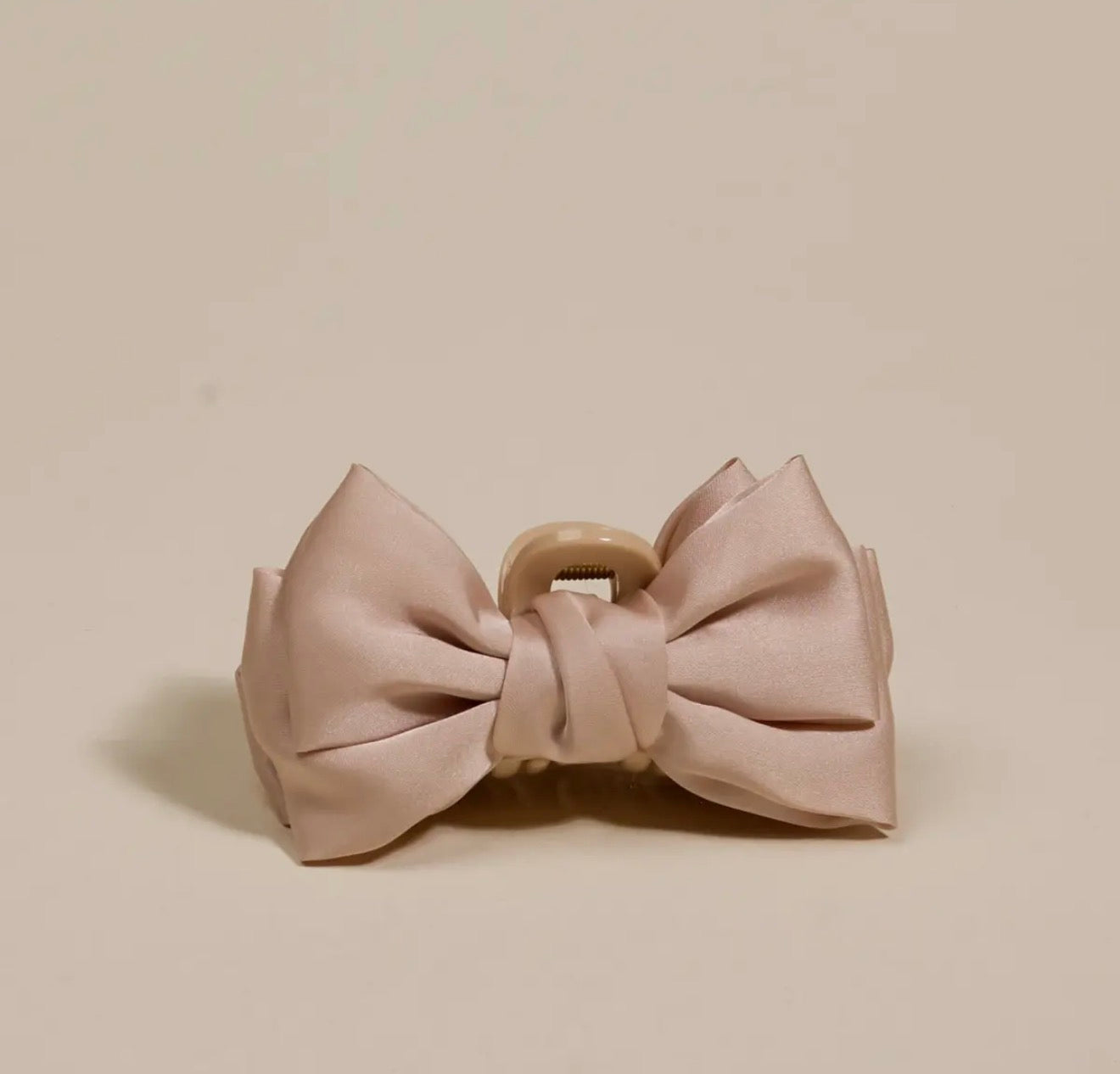Mini Satin Bow Claw Clip- Beige