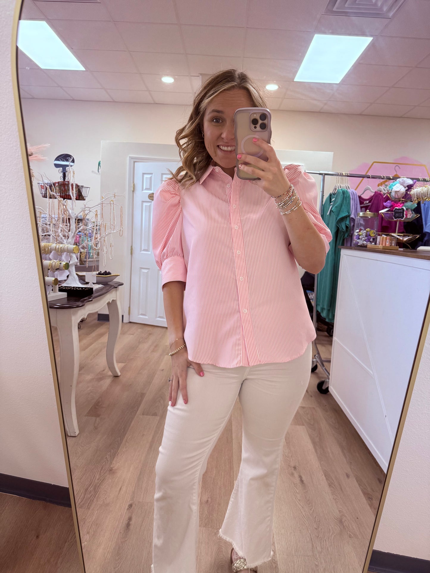 V&L Puff Sleeve Striped Top