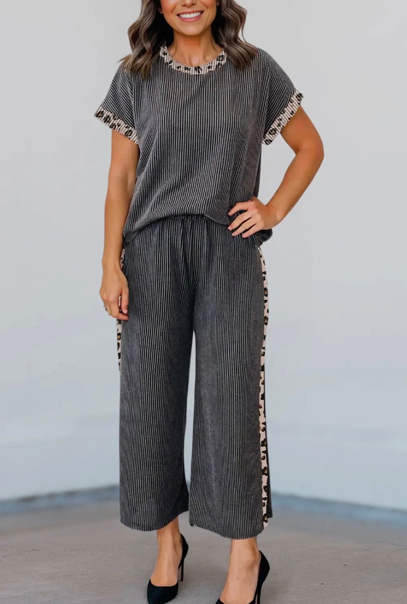 Leopard Patchwork Ribbed Set