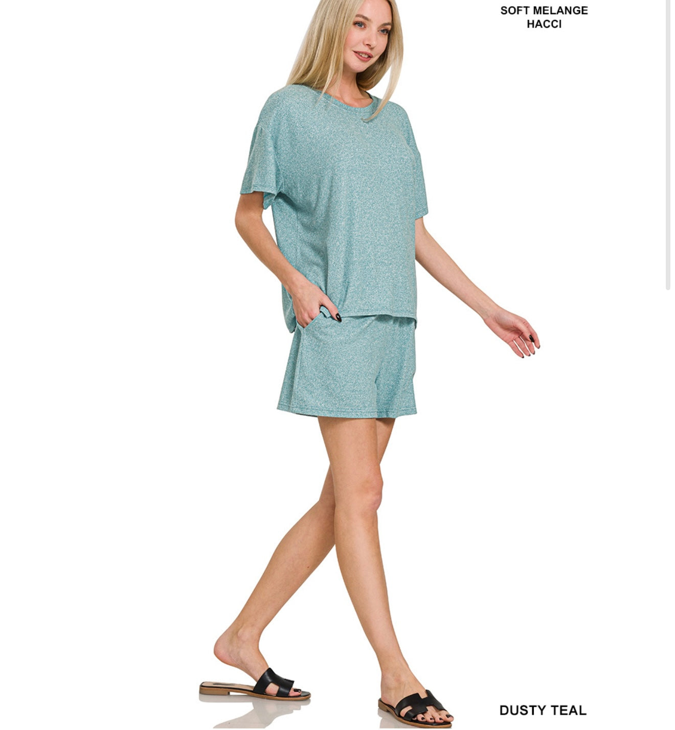 Zenana Soft Melange Short Sleeve Shorts Set