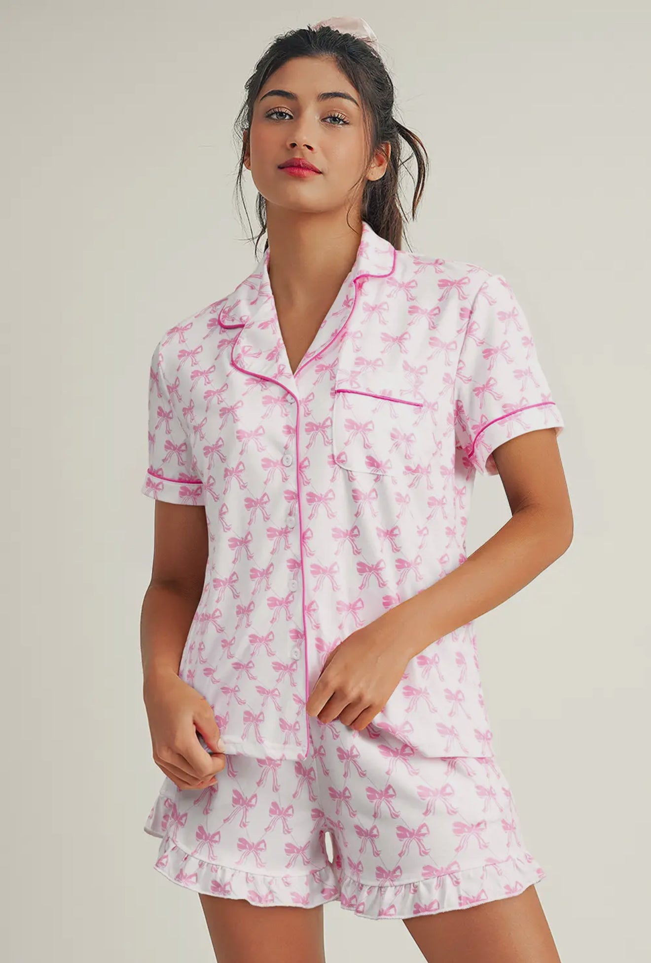 LDC BowKnot Short Sleeve Pajama Set
