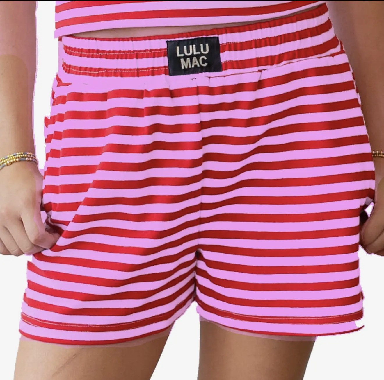 LuLu Mac Terry Cloth Shorts- Pink/ Red Striped