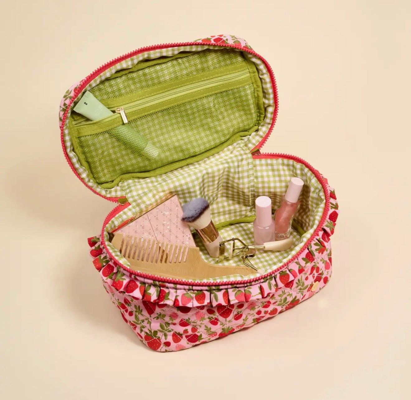 Glam & Go Quilted Cosmetic Bag- Strawberry Fields
