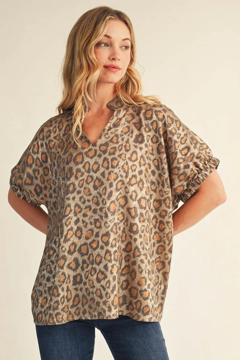 Jodifl Drop shoulder metallic leopard top