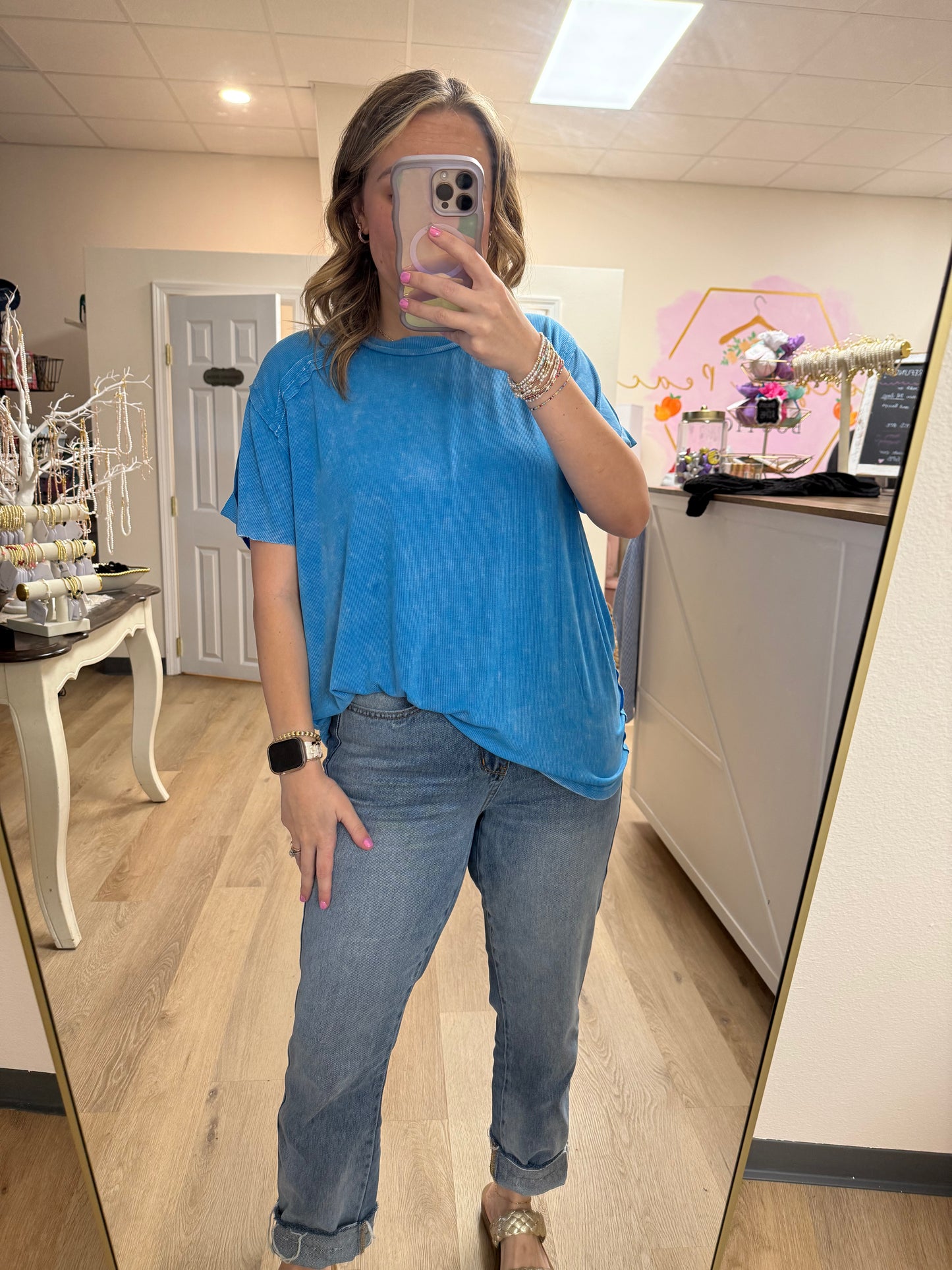 Zenana Washed Ribbed Short Sleeve Top