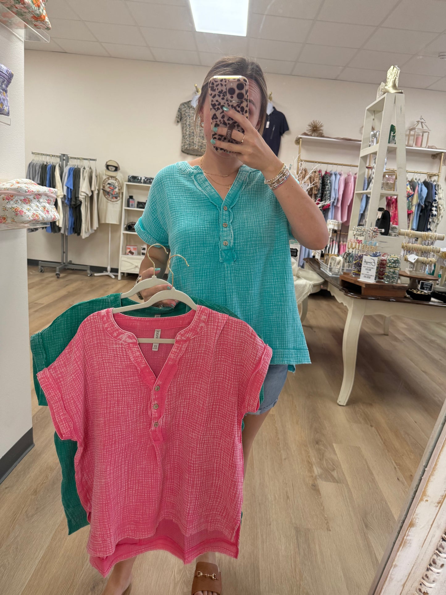 Zenana V Neck Button Top