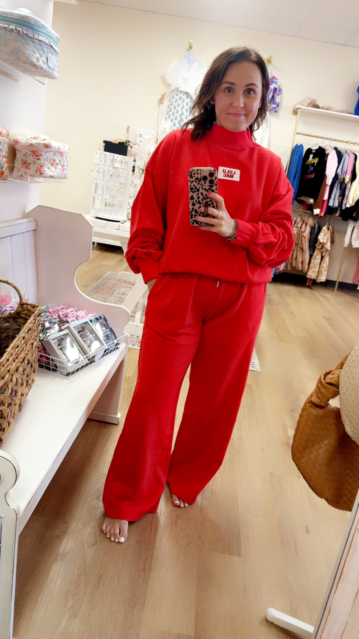 LuLu Mac Terry Cloth LS Mock Neck- Red