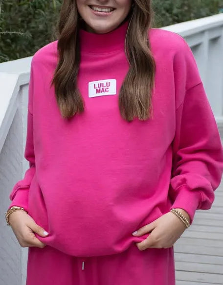 LuLu Mac Terry Cloth LS Mock Neck- Hot Pink