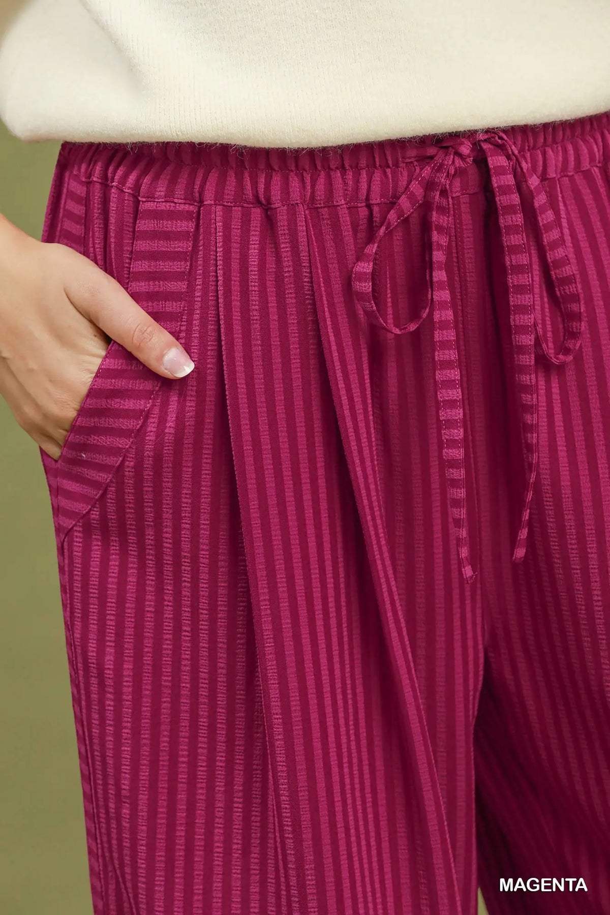 The Striped Wide Leg Pants- Magenta