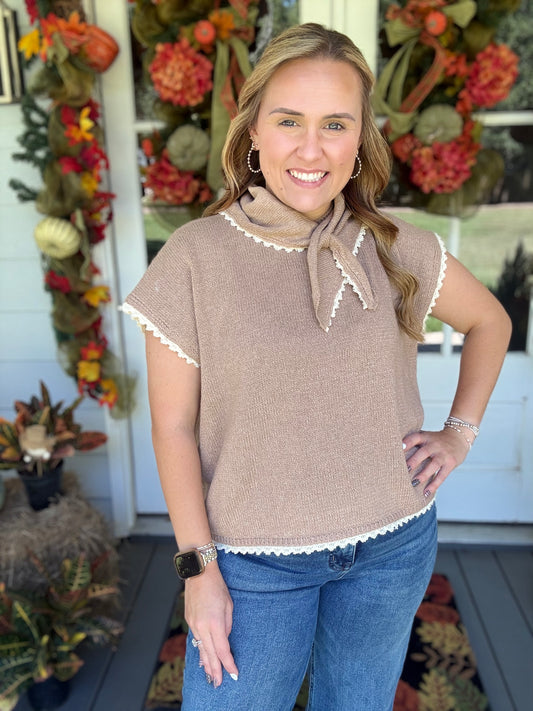 Southern Charm Scarf Sweater- Camel