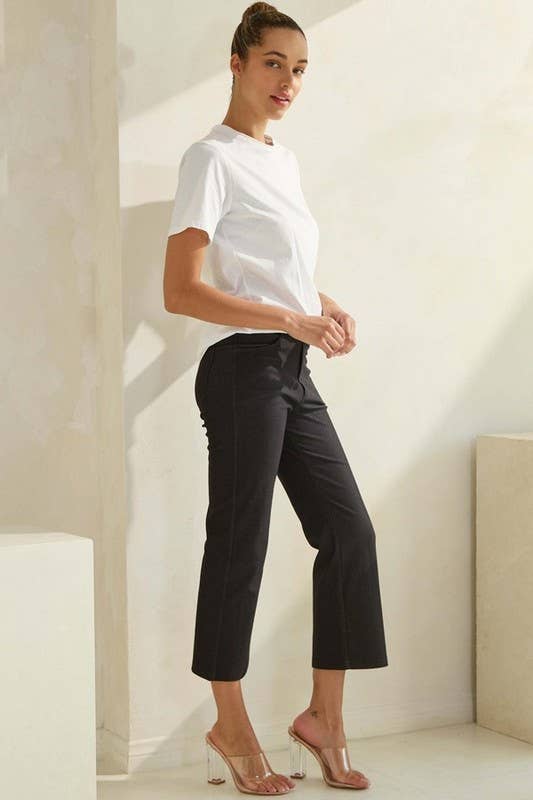 Yelete Women's Classic Solid Straight Leg Crop Pants: Black