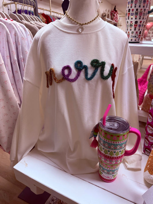 BiBi Merry Tinsel Lettering Ribbed Sweatshirt