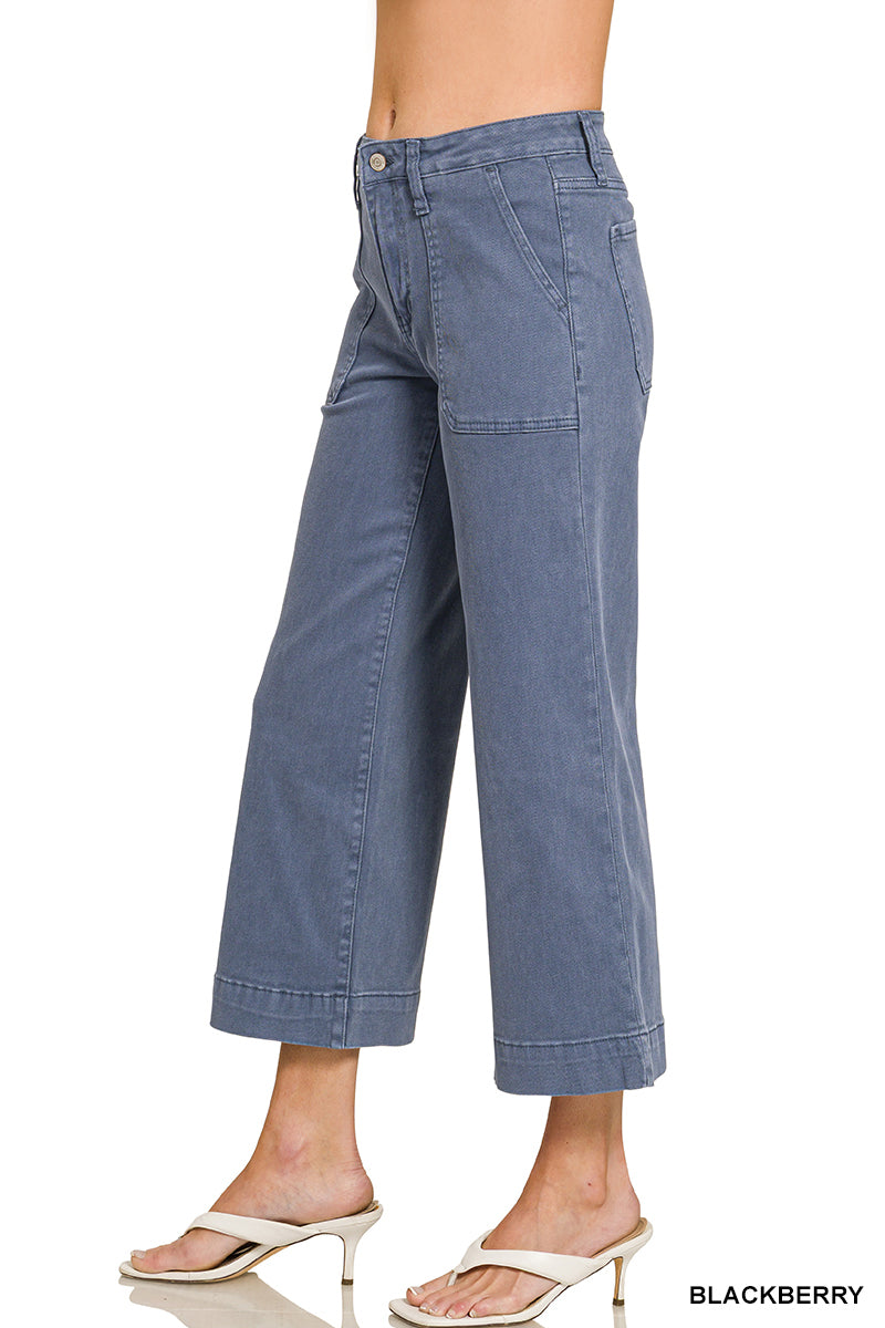 Zenana Cropped Wide Leg Color Denim Pants