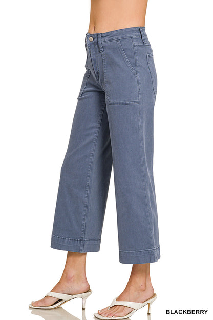 Zenana Cropped Wide Leg Color Denim Pants