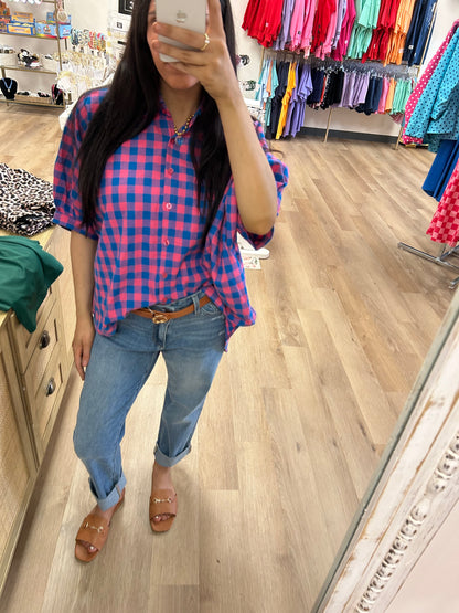 The Darling Gingham Button Down Top