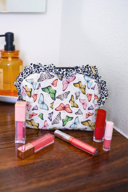 Butterfly Bliss Quilted Ruffle Bag: Multi
