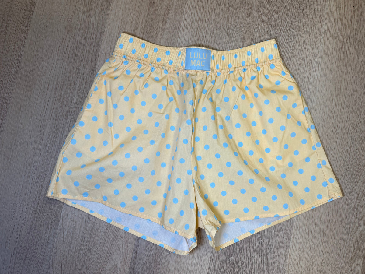 LuLu Mac Polka Dot Boxer Shorts- Butter/ Light Blue