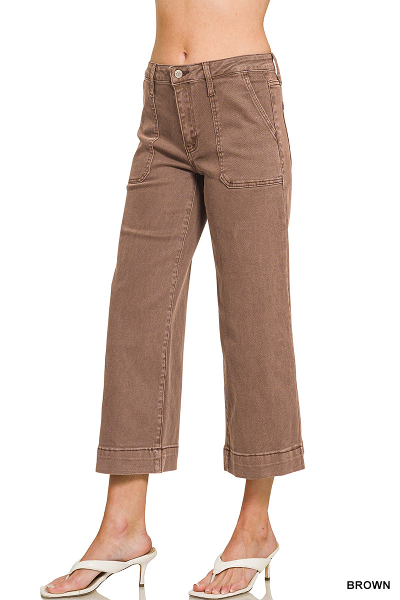 Zenana Cropped Wide Leg Color Denim Pants