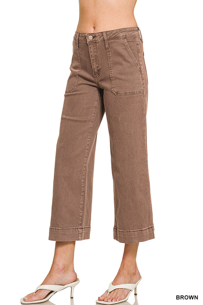 Zenana Cropped Wide Leg Color Denim Pants