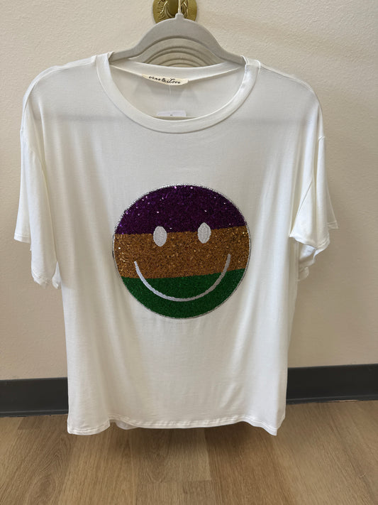 Vine & Love Smiley Face Mardi Gras Tee