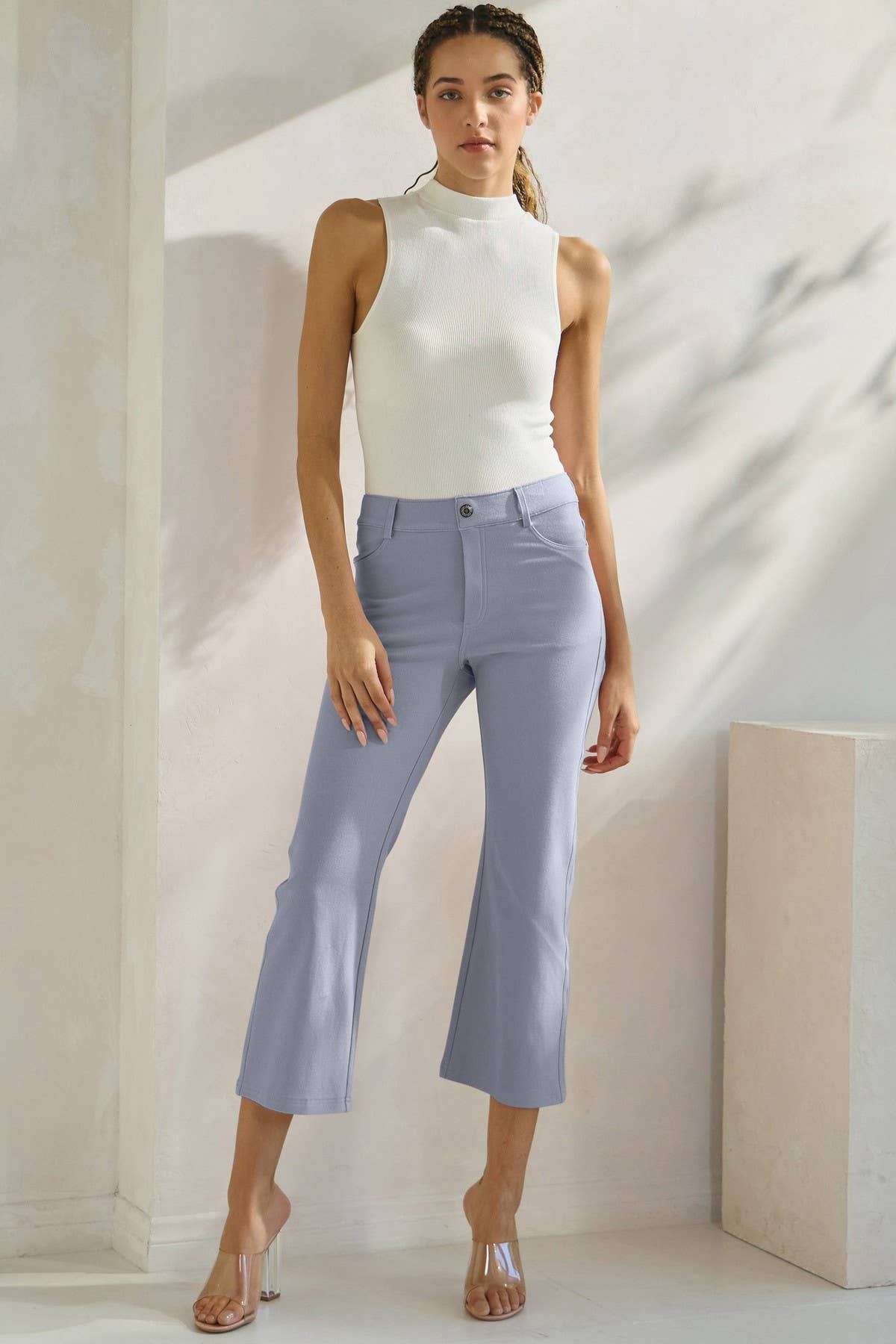 Women's Classic Solid Straight Leg Crop Pants: Coffee