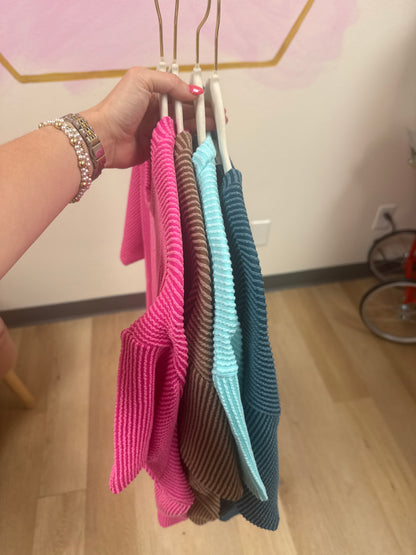 Zenana Ribbed Front Pocket Top