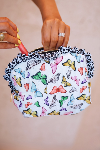 Butterfly Bliss Quilted Ruffle Bag: Multi