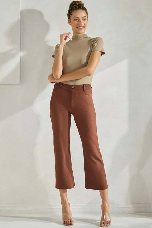 Women's Classic Solid Straight Leg Crop Pants: Coffee
