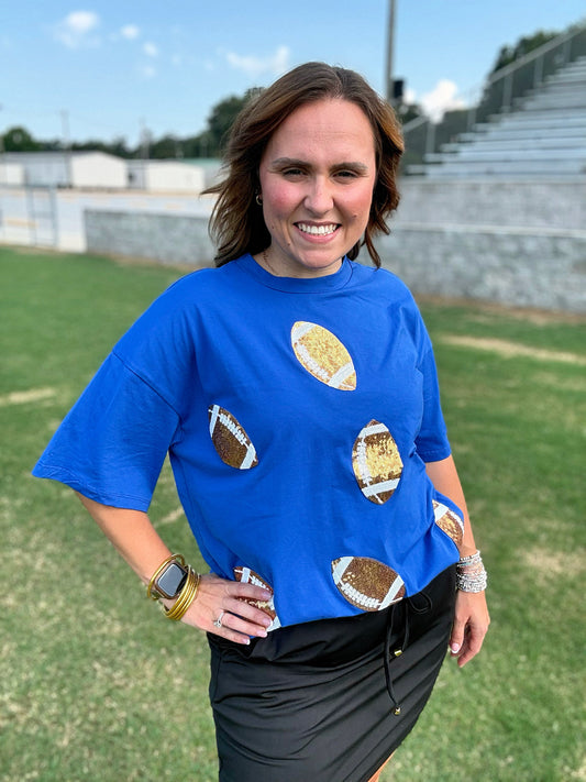 Bring the Bling Football Tee- Royal Blue