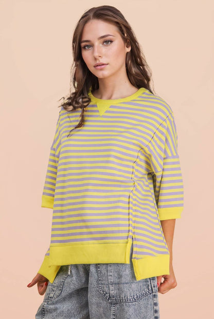 NT12481-Oversized Stripe Casual Knit Top: SEAFOAM/PINK / S-M-L/2-2-2
