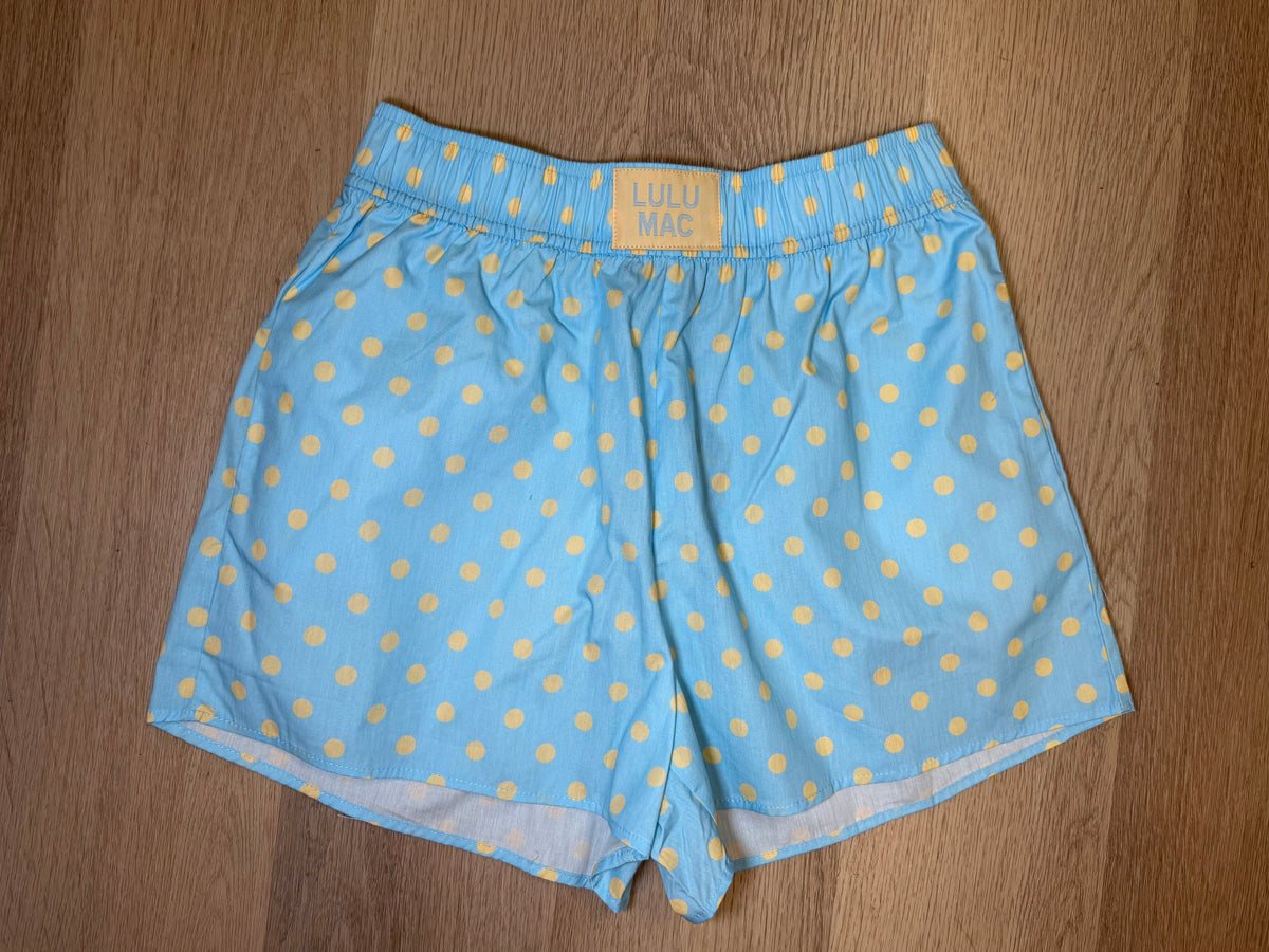 LuLu Mac Polka Dot Boxer Shorts- Light Blue/ Butter