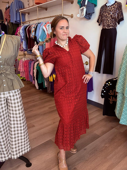 Scarlett Grace Midi Dress- Rust