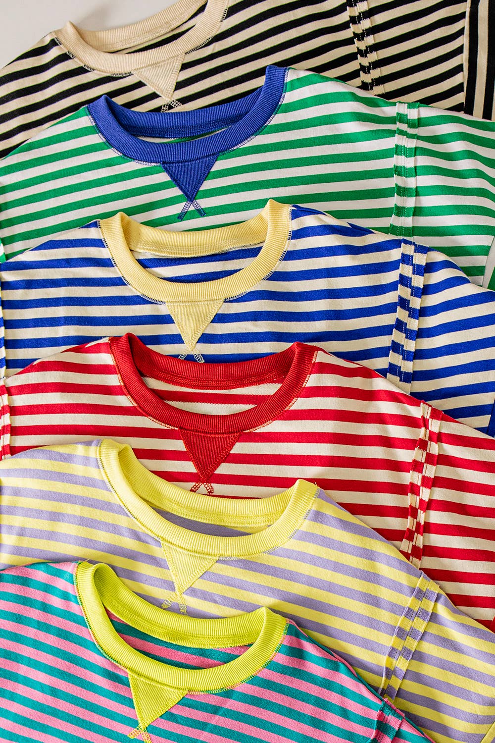 NT12481-Oversized Stripe Casual Knit Top: BLUE/CREAM / S-M-L/2-2-2