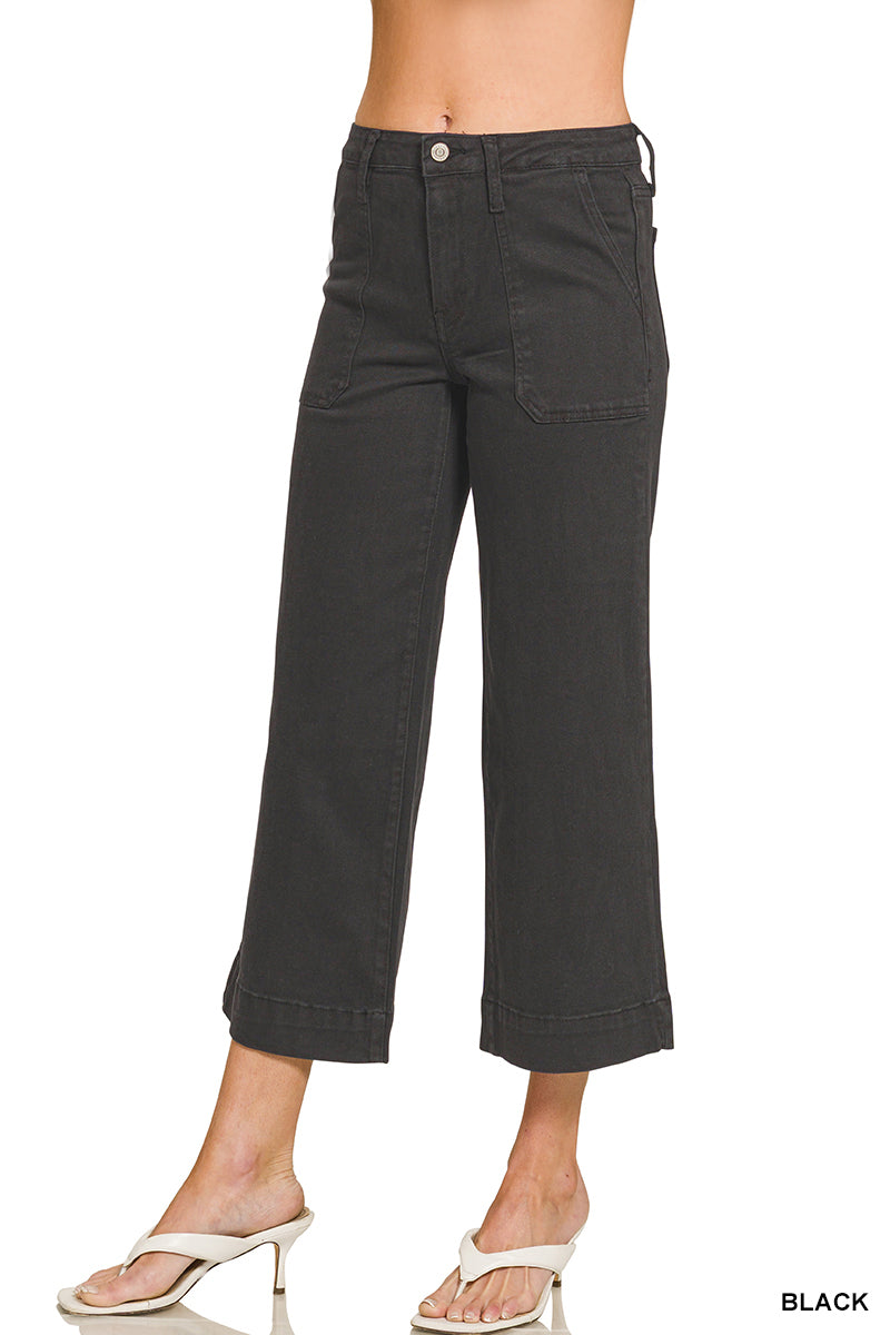 Zenana Cropped Wide Leg Color Denim Pants