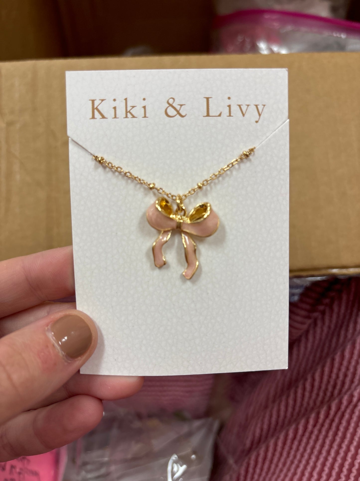 K&L Pink & White Bow Necklace