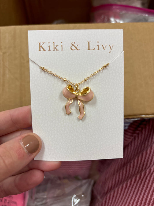 K&L Pink & White Bow Necklace