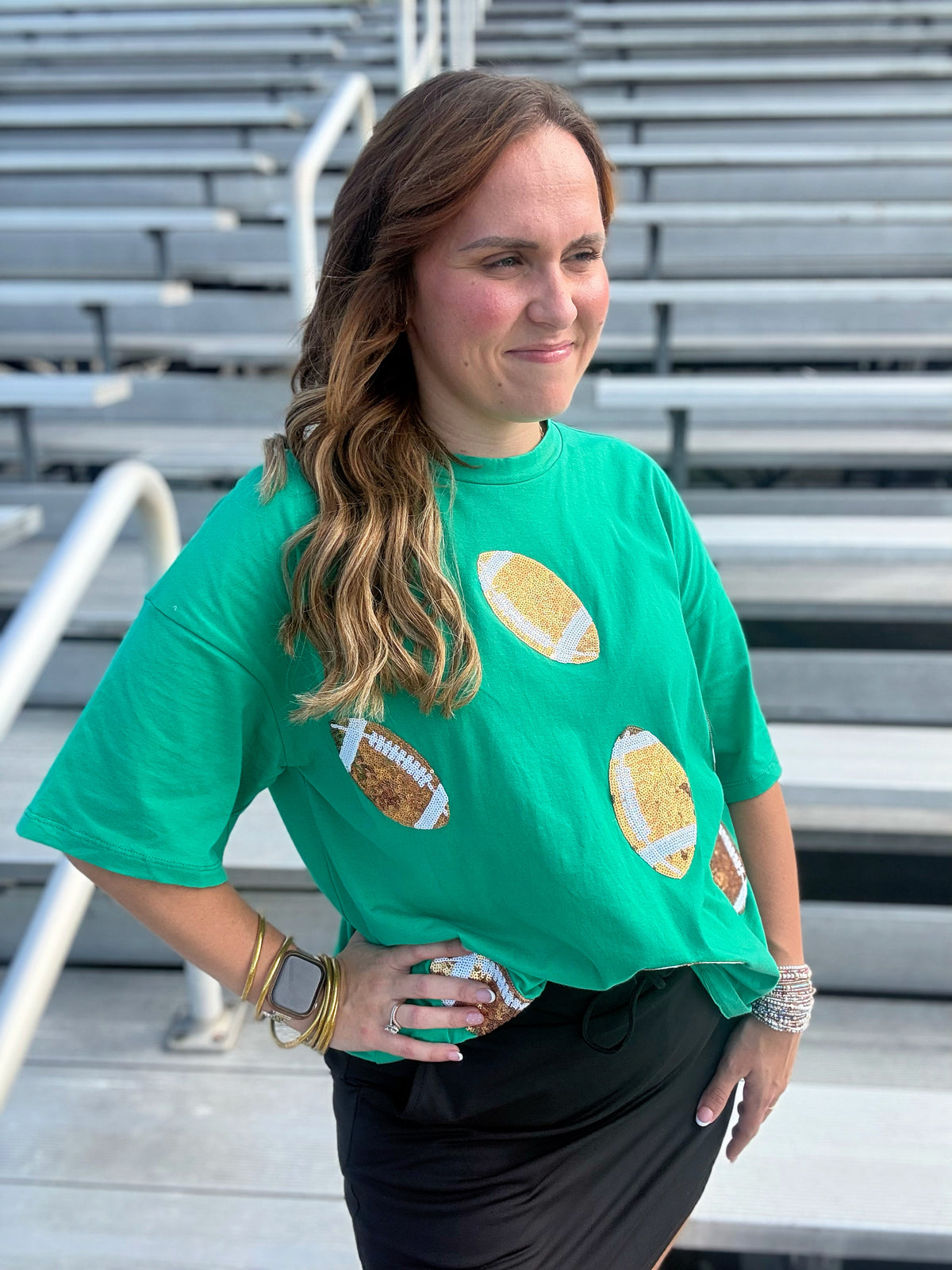 Bring the Bling Football Tee- Green