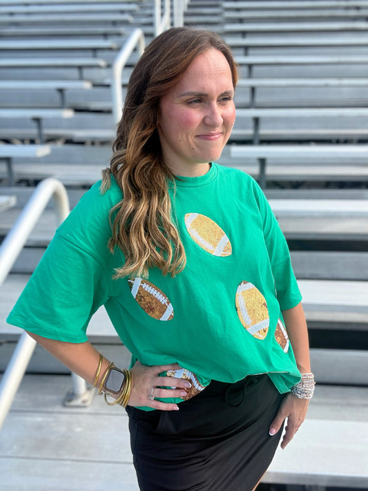 Bring the Bling Football Tee- Green