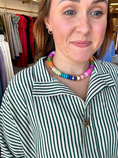 The Yacht Club Striped Top- Hunter Green