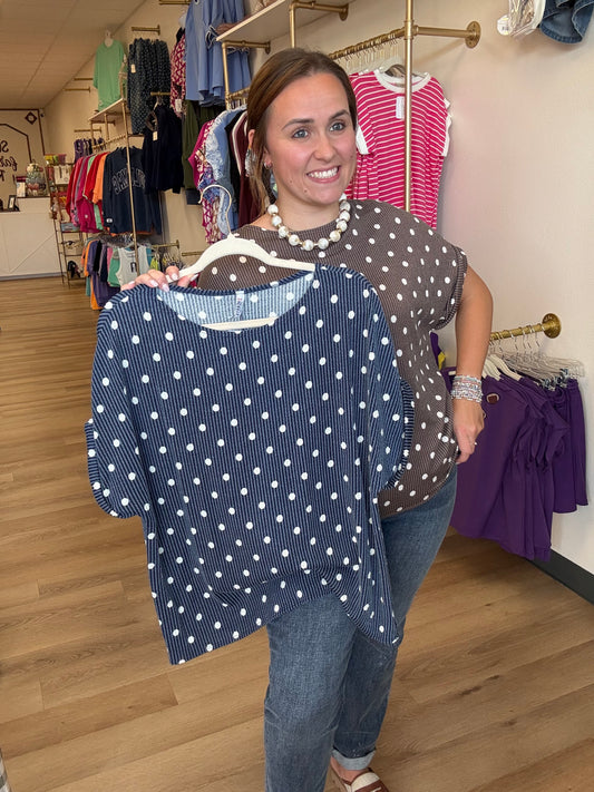 Dottie Mae Ribbed Top- Navy