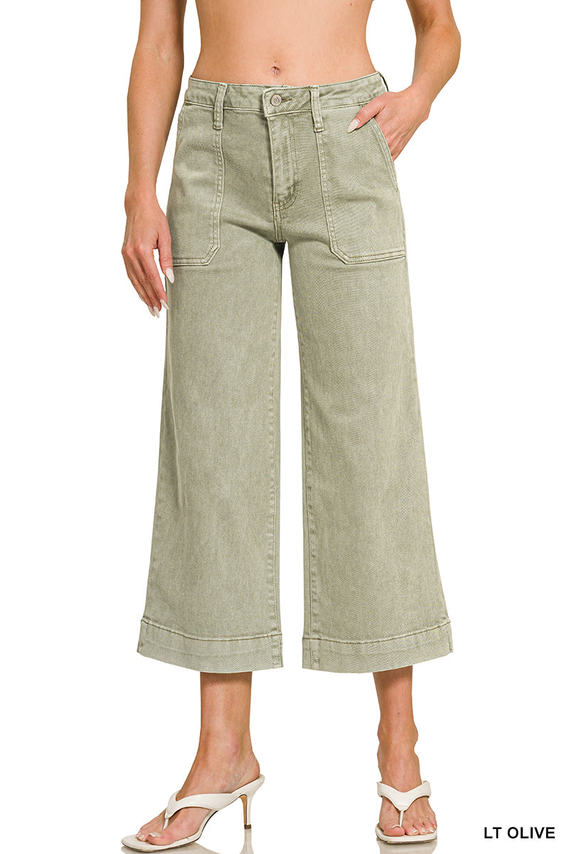 Zenana Cropped Wide Leg Color Denim Pants