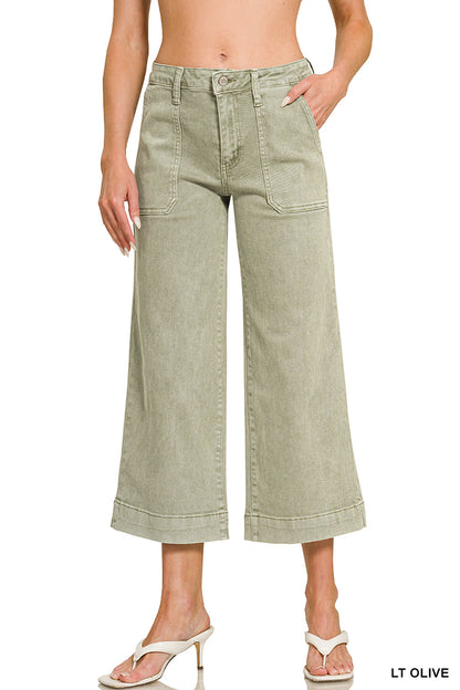 Zenana Cropped Wide Leg Color Denim Pants