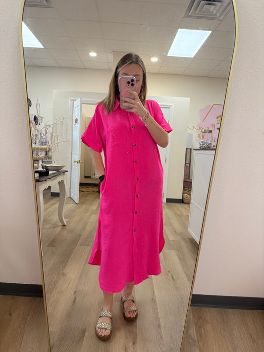 Jodifl Collared Neck Button Up Midi Dress