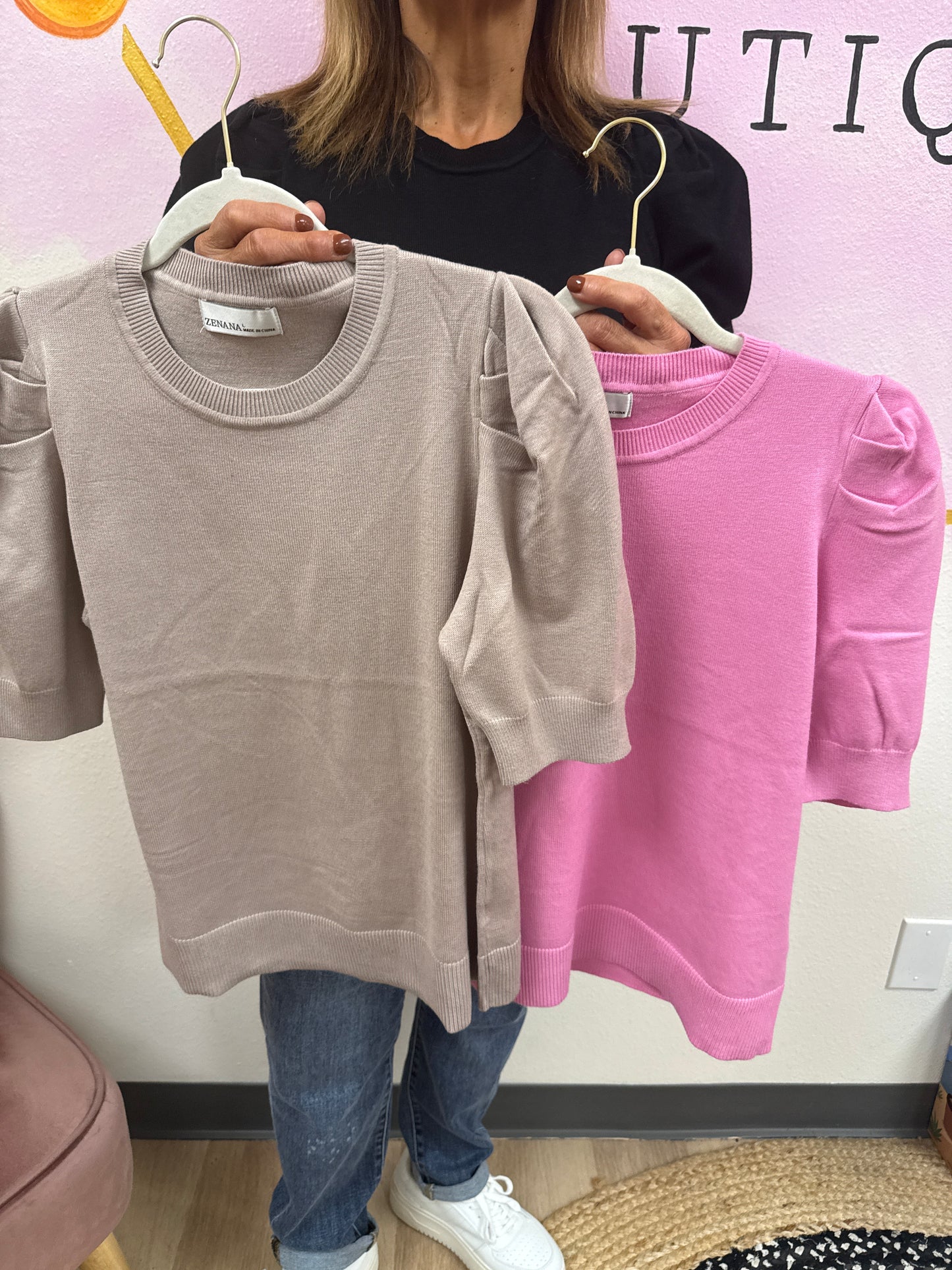 Zenana Short Sleeve Puff Sweaters