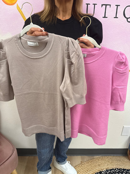 Zenana Short Sleeve Puff Sweaters