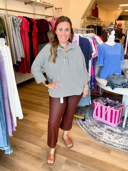 The Yacht Club Striped Top- Hunter Green