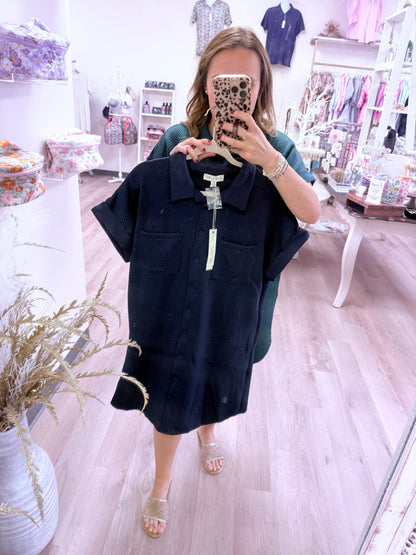 S+S Drop Shoulder Button Down Knit Dress